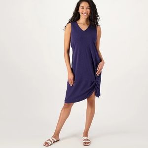 Denim & Co. Beach Petite V-Neck Knot Hem Cover-Up Dress - Navy (PXSmall) a590011